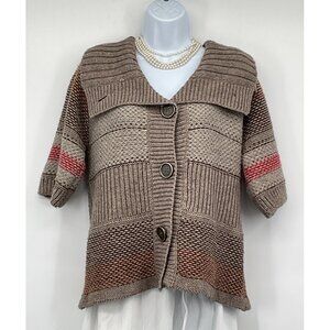Angie L Womens Striped Knit Button-Front Cardigan Sweater Brown/Red